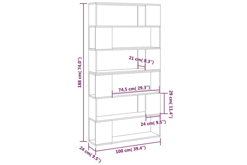 Bokhylla Rumsavdelare betonggrå 100x24x188 cm - Betonggrå - Förvaring - Hyllor - Bokhylla