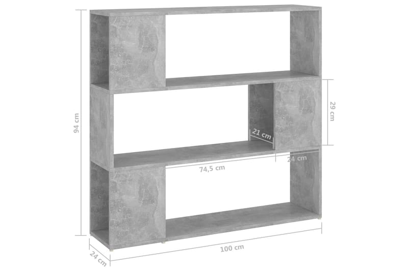 Bokhylla Rumsavdelare betonggrå 100x24x94 cm - Grå - Förvaring - Hyllor - Bokhylla