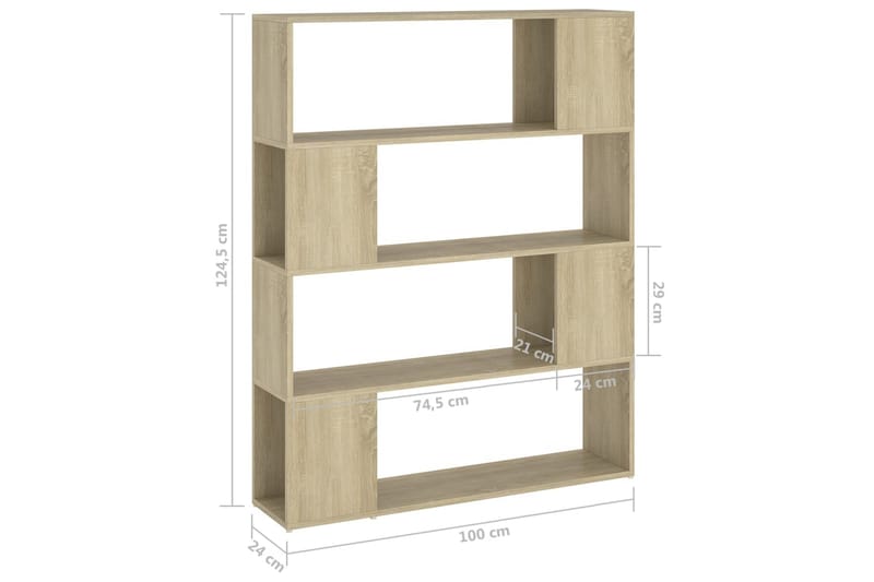 Bokhylla Rumsavdelare sonoma-ek 100x24x124 cm - Brun - Förvaring - Hyllor - Bokhylla