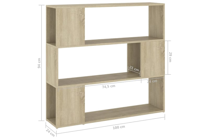 Bokhylla Rumsavdelare sonoma-ek 100x24x94 cm - Brun - Förvaring - Hyllor - Bokhylla