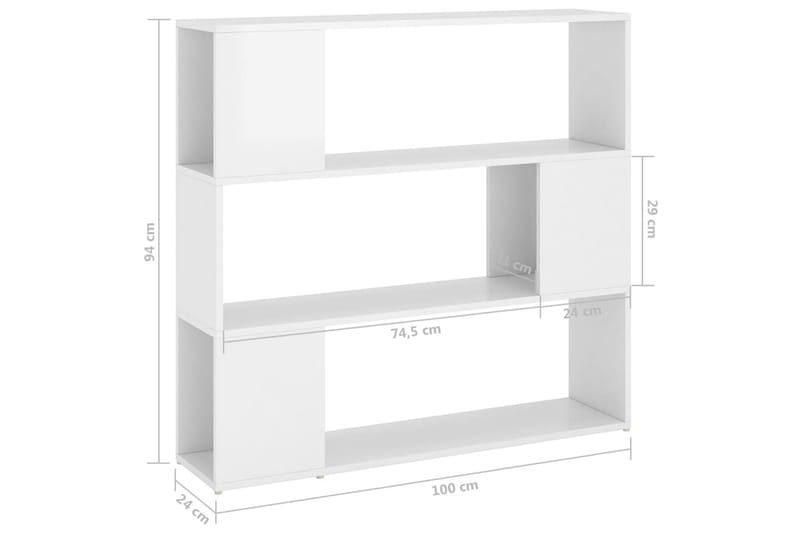 Bokhylla Rumsavdelare vit högglans 100x24x94 cm - Vit - Förvaring - Hyllor - Bokhylla