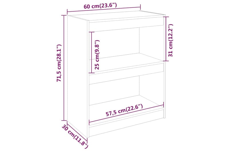 Bokhylla/rumsavdelare 60x30x71,5 cm massiv furu - Trä - Förvaring - Hyllor - Bokhylla