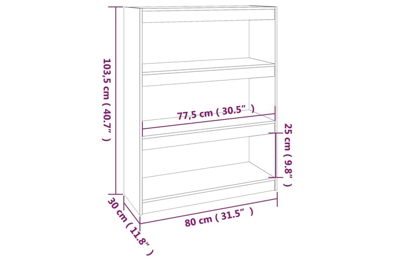 Bokhylla/rumsavdelare 80x30x103,5 cm massiv furu - Trä - Förvaring - Hyllor - Bokhylla