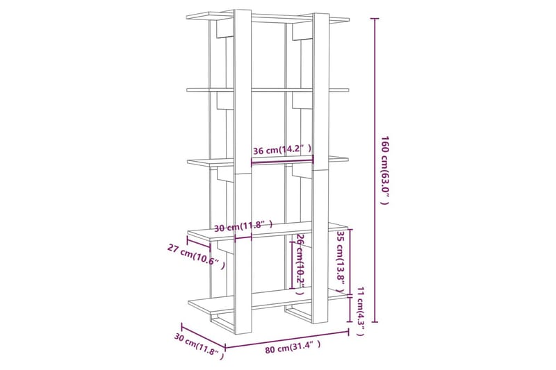 Bokhylla/Rumsavdelare högglans vit 80x30x160 cm - Vit - Förvaring - Hyllor - Bokhylla