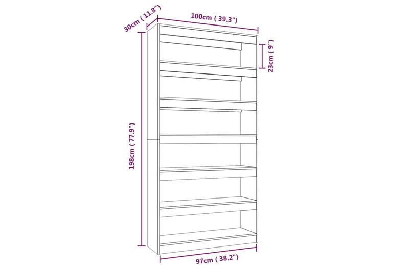 Bokhylla/Rumsavdelare sonoma-ek100x30x198 cm konstruerat trä - Brun - Förvaring - Hyllor - Bokhylla