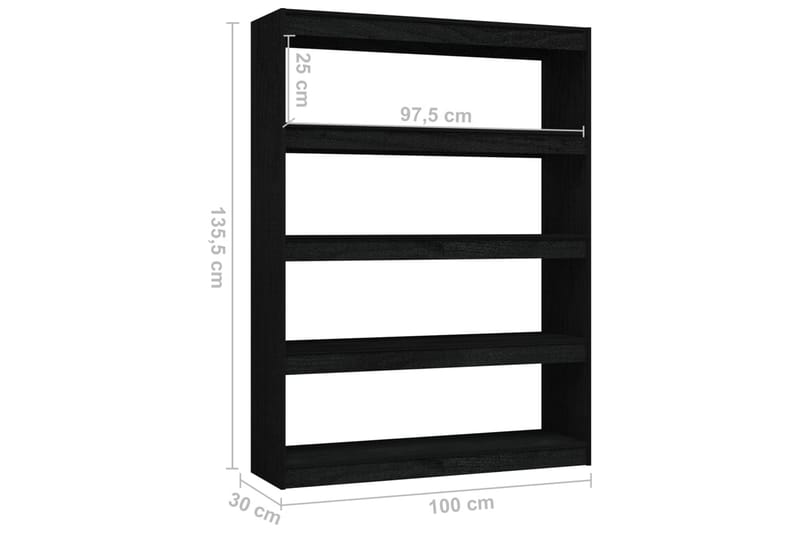 Bokhylla/Rumsavdelare svart 100x30x135,5 cm furu - Svart - Förvaring - Hyllor - Bokhylla