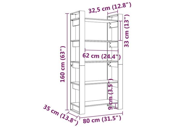 Bokhylla/Rumsavdelare svart 80x35x160 cm massiv furu - Svart - Förvaring - Hyllor - Bokhylla