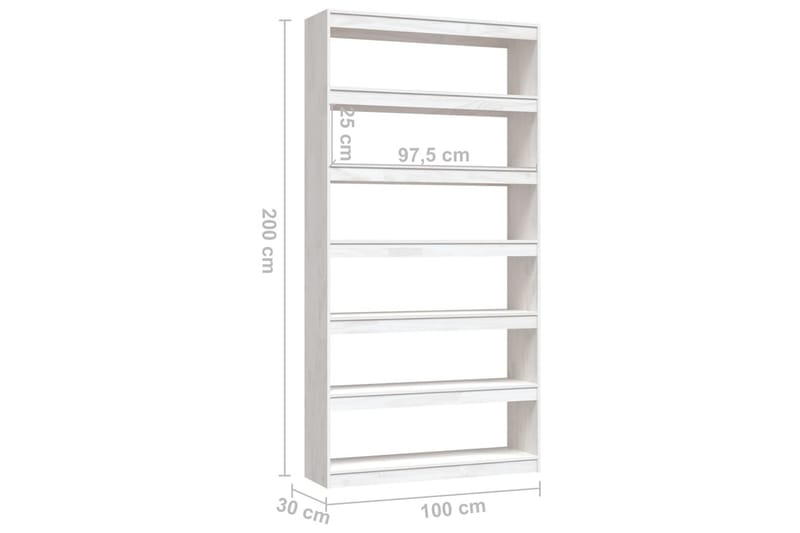 Bokhylla/rumsavdelare vit 100x30x200 cm massiv furu - Vit - Förvaring - Hyllor - Bokhylla