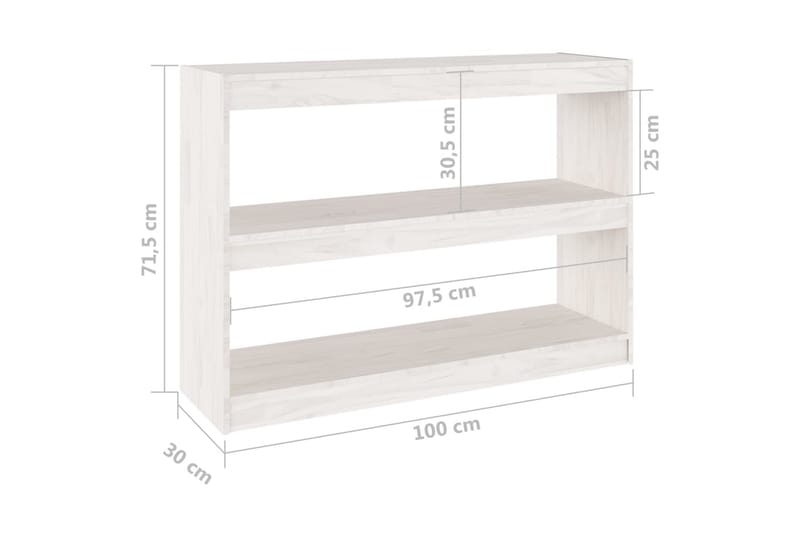 Bokhylla/Rumsavdelare vit 100x30x71,5 cm furu - Vit - Förvaring - Hyllor - Bokhylla