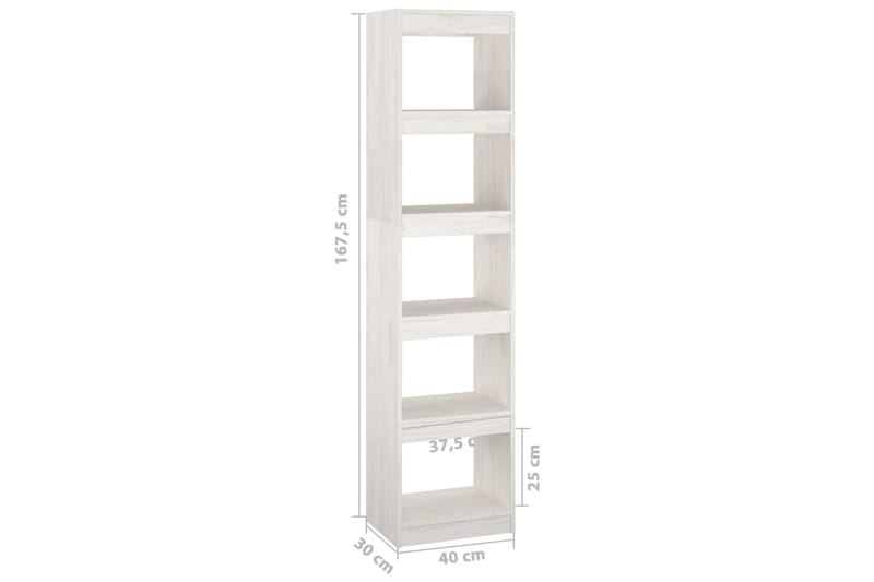 Bokhylla/rumsavdelare vit 40x30x167,5 cm massiv furu - Vit - Förvaring - Hyllor - Bokhylla