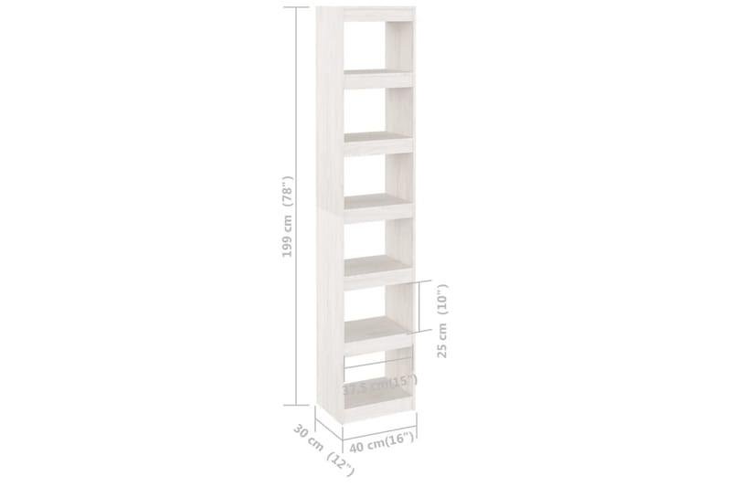 Bokhylla/Rumsavdelare vit 40x30x199 cm massiv furu - Vit - Förvaring - Hyllor - Bokhylla