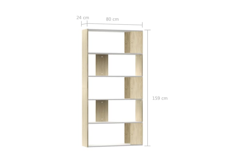 Bokhylla/Rumsavdelare vit och sonoma-ek 80x24x159 cm - Flerfärgad - Förvaring - Hyllor - Bokhylla