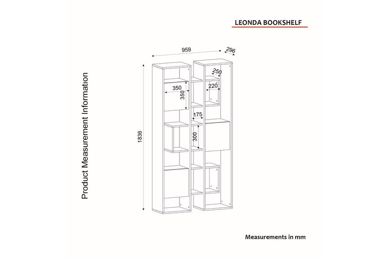 LIZELLA Bokhylla 96x30 cm 4 Hyllor Vit/Mörkbrun - Förvaring - Hyllor - Bokhylla