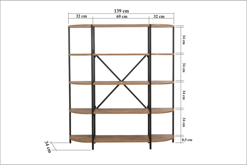 Mamni Bokhylla 139 cm Brun/Svart - Förvaring - Hyllor - Bokhylla