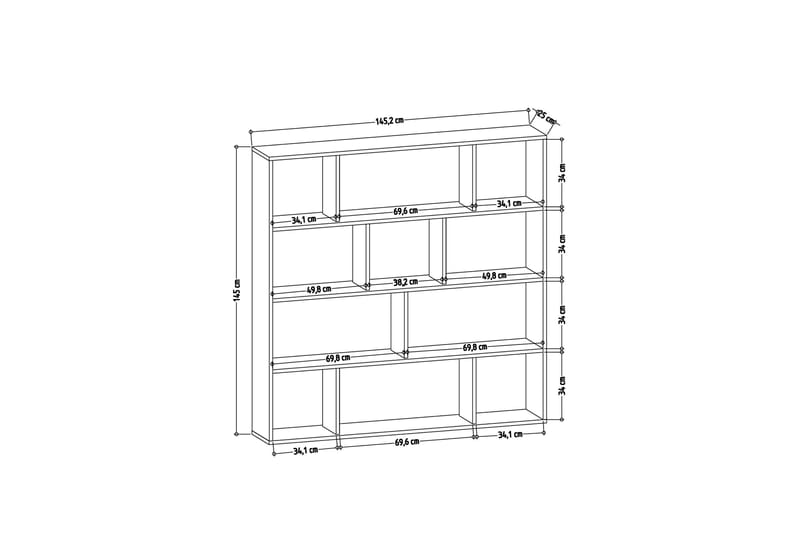 POTOCI Bokhylla 145x25 cm Vit/Antracit - Brun - Förvaring - Hyllor - Bokhylla