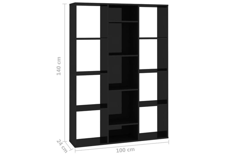 Rumsavdelare/bokhylla svart högglans 100x24x140 cm spånskiva - Svart - Förvaring - Hyllor - Bokhylla