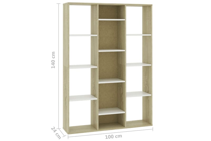 Rumsavdelare/bokhylla vit och sonoma-ek 100x24x140 cm spånsk - Flerfärgad - Förvaring - Hyllor - Bokhylla