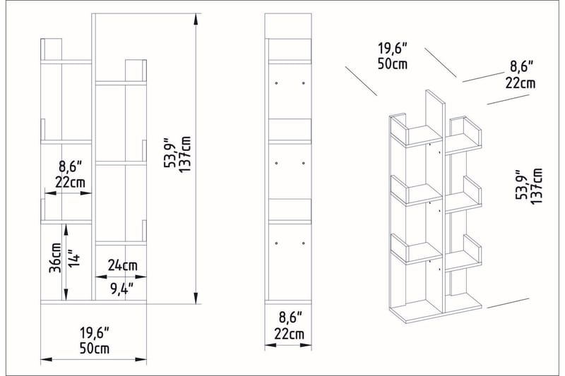 UKHAND Bokhylla 50x173 cm Vit - Förvaring - Hyllor - Bokhylla