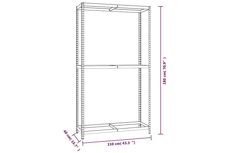 beBasic Däckställ 2 hyllplan silver 110x40x180 cm stål - Förvaring - Hyllor - Förvaringshylla - Lagerhylla