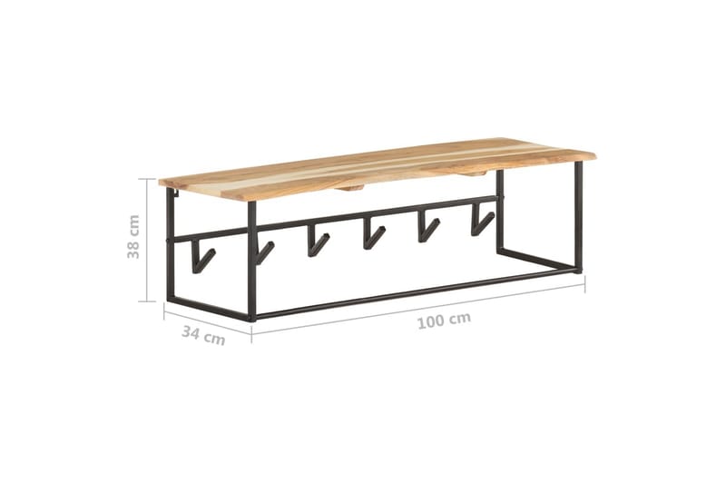 Hatthylla med levande kant 100x34x38 cm massivt akaciaträ - Brun - Förvaring - Hyllor - Hatthylla