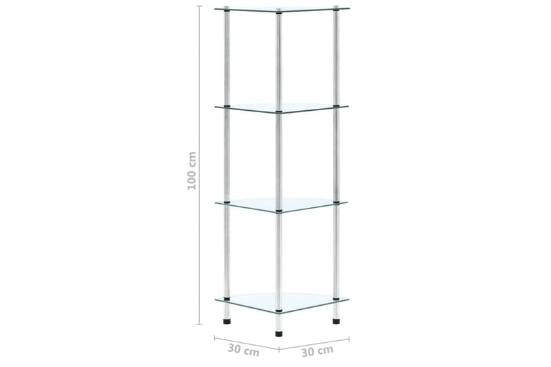 Hylla 4 hyllplan transparent 30x30x100 cm härdat glas - Transparent - Förvaring - Hyllor - Hörnhylla