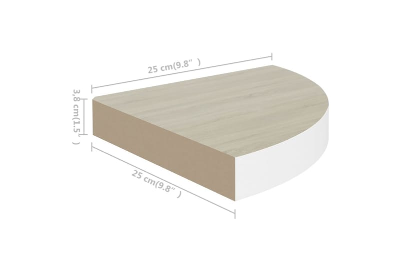 Svävande hörnhylla ek och vit 25x25x3,8 cm MDF - Brun - Förvaring - Hyllor - Hörnhylla