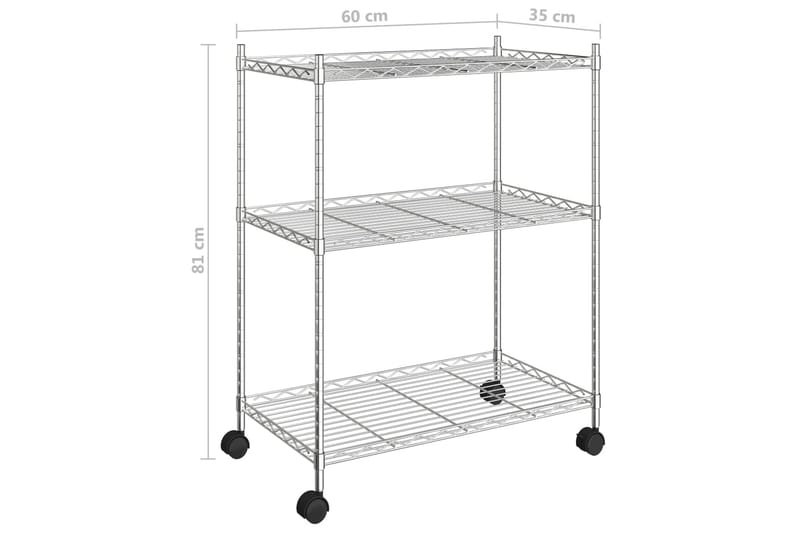 Förvaringshylla med hjul 3 hyllplan 60x35x81 krom 150 kg - Silver - Förvaring - Hyllor - Hyllsystem