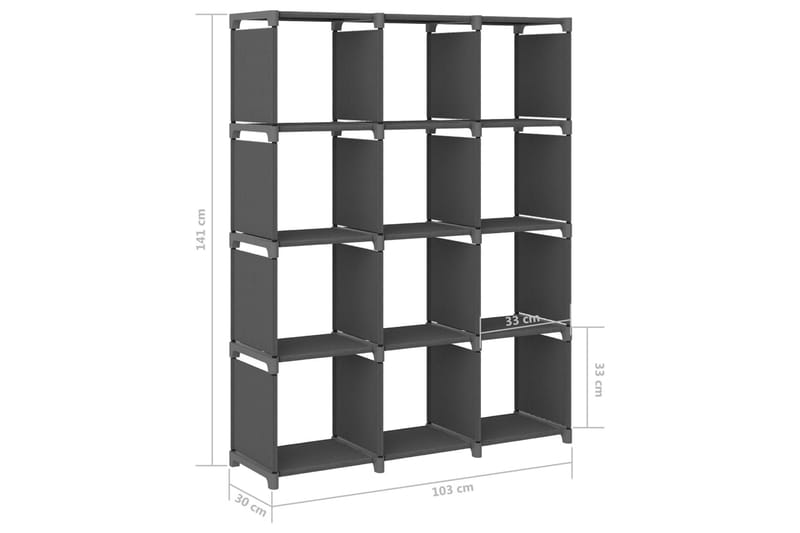 Hylla med 12 kuber grå 103x30x141 cm tyg - Grå - Förvaring - Hyllor - Hyllsystem