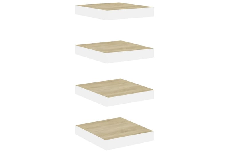 Svävande vägghyllor 4 st ek och vit 23x23,5x3,8 cm MDF - Vit/Trä - Förvaring - Köksförvaring - Kökshylla