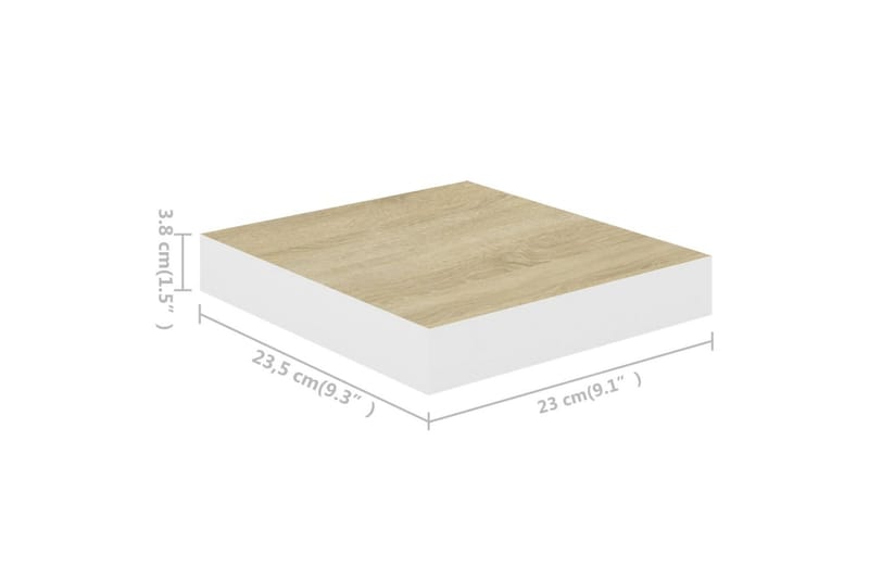 Svävande vägghyllor 4 st ek och vit 23x23,5x3,8 cm MDF - Vit/Trä - Förvaring - Köksförvaring - Kökshylla