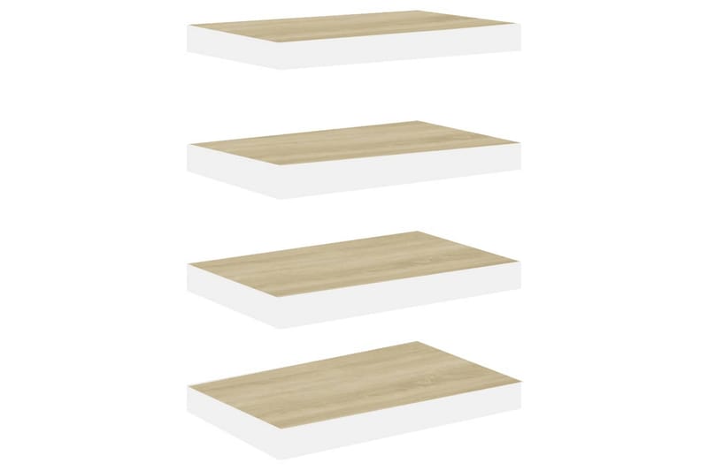 Svävande vägghyllor 4 st ek och vit 40x23x3,8 cm MDF - Vit/Trä - Förvaring - Köksförvaring - Kökshylla