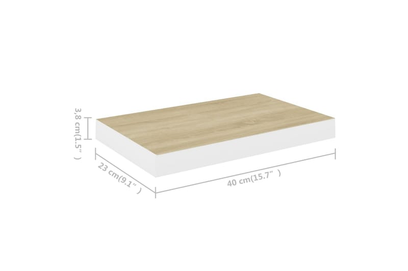 Svävande vägghyllor 4 st ek och vit 40x23x3,8 cm MDF - Vit/Trä - Förvaring - Köksförvaring - Kökshylla