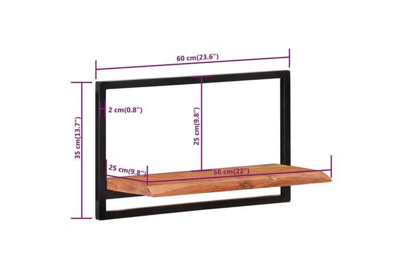 Vägghyllor 2 st 60x25x35 cm massivt akaciaträ och stål - Brun - Förvaring - Köksförvaring - Kökshylla