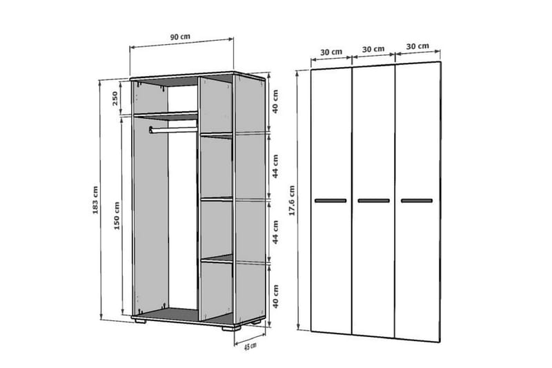 Asimo  Garderob 90x45 cm Antracit/Vit - Förvaring - Sko- & klädförvaring - Garderober & garderobssystem