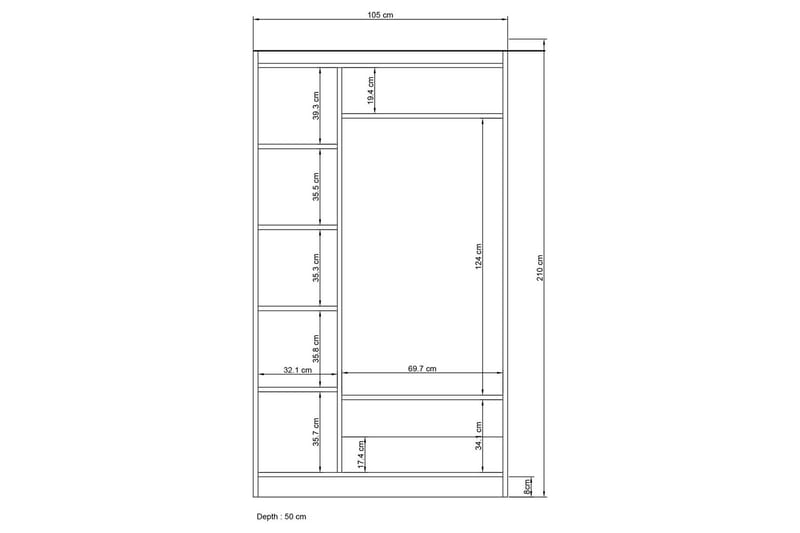 BARAHA Garderob med Spegel 105x210 cm Vit - Förvaring - Sko- & klädförvaring - Garderober & garderobssystem