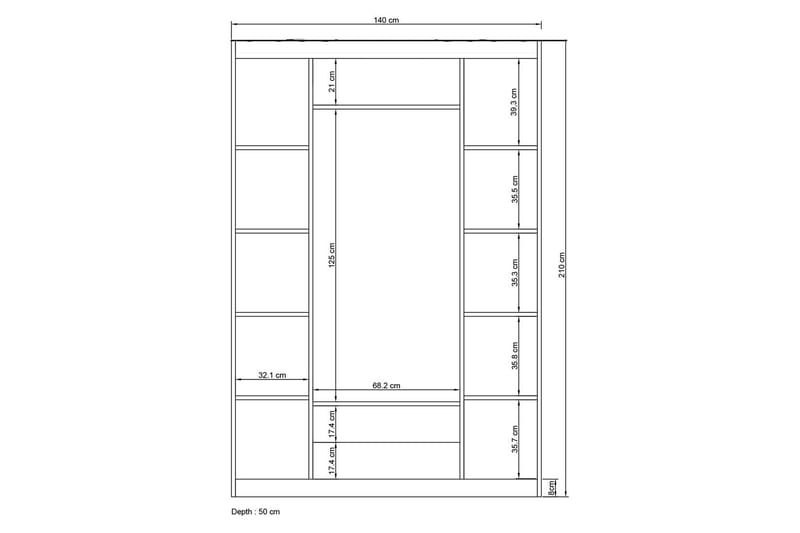 BARAHA Garderob med Spegel 140x210 cm Vit - Förvaring - Sko- & klädförvaring - Garderober & garderobssystem