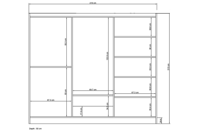 BARAHA Garderob med Spegel 210x210 cm Vit - Förvaring - Sko- & klädförvaring - Garderober & garderobssystem