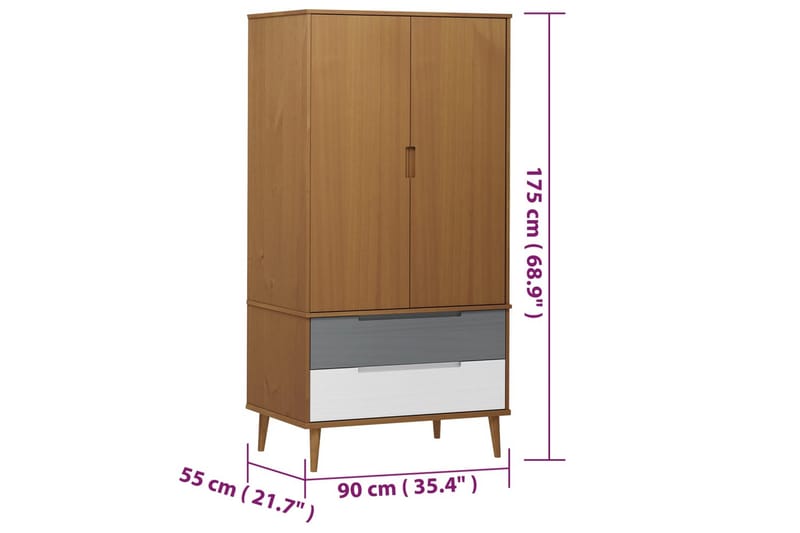 beBasic Garderob brun 90x55x175 cm massiv furu - Förvaring - Sko- & klädförvaring - Garderober & garderobssystem