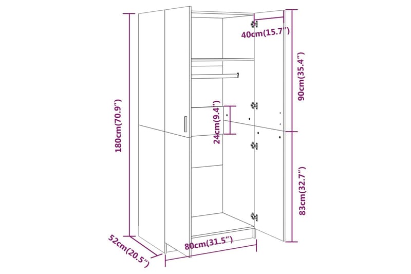 beBasic Garderob brun ek 80x52x180 cm konstruerat trä - Förvaring - Sko- & klädförvaring - Garderober & garderobssystem