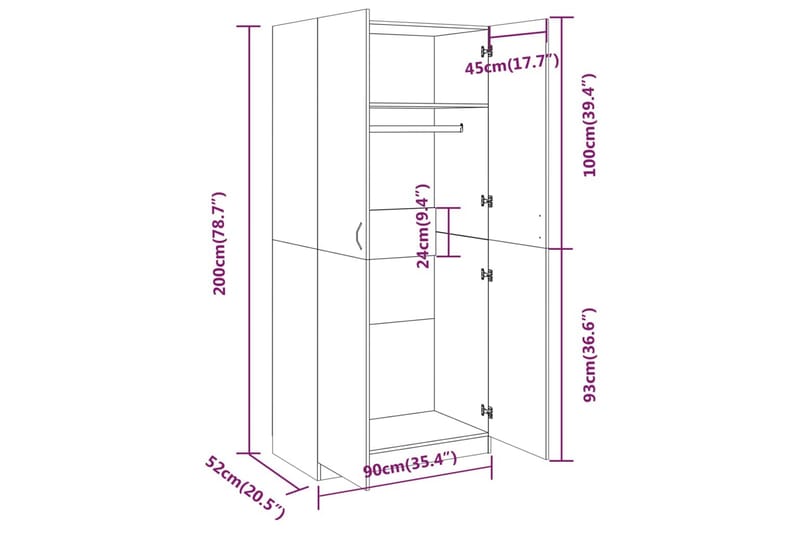 beBasic Garderob brun ek 90x52x200 cm konstruerat trä - Förvaring - Sko- & klädförvaring - Garderober & garderobssystem