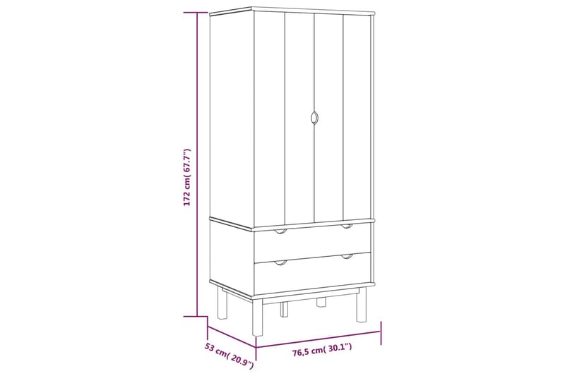 beBasic Garderob brun och vit 76,5x53x172 cm massivt furuträ - Förvaring - Sko- & klädförvaring - Garderober & garderobssystem