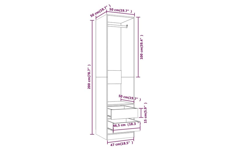 beBasic Garderob med lådor rökfärgad ek 50x50x200 cm konstruerat trä - Förvaring - Sko- & klädförvaring - Garderober & garderobssystem