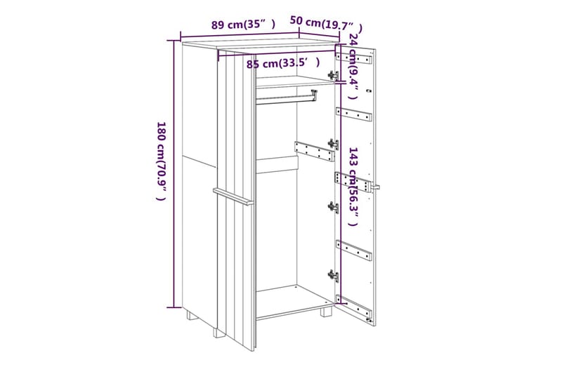 beBasic Garderob vit 89x50x180 cm massiv furu - Förvaring - Sko- & klädförvaring - Garderober & garderobssystem