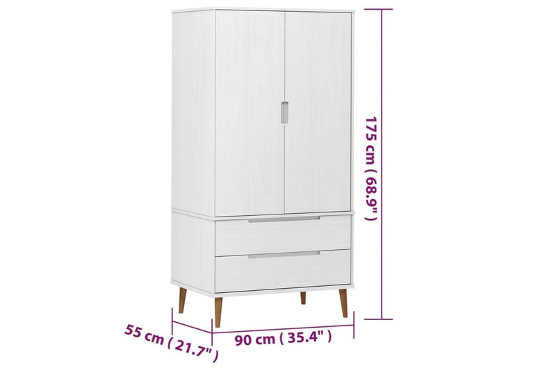 beBasic Garderob vit 90x55x175 cm massiv furu - Förvaring - Sko- & klädförvaring - Garderober & garderobssystem