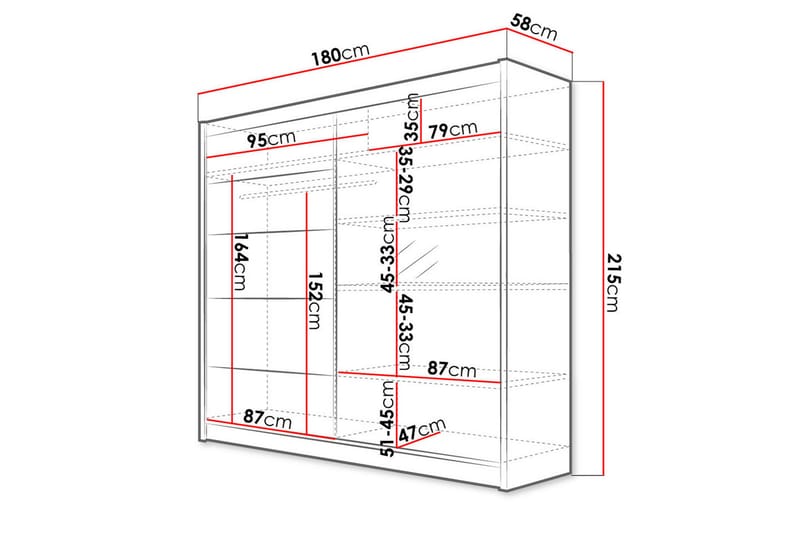 BUILDWAS Garderob med Spegel 180x215 cm Brun/Vit - Förvaring - Sko- & klädförvaring - Garderober & garderobssystem