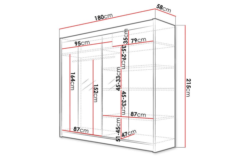 BUILDWAS Garderob med Spegel 180x215 cm Brun/Vit - Förvaring - Sko- & klädförvaring - Garderober & garderobssystem