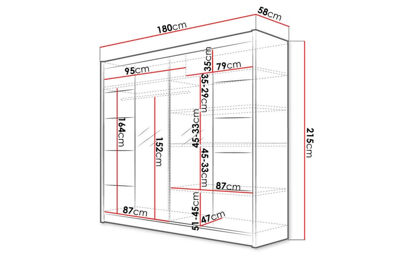 BUILDWAS Garderob med Spegel 180x215 cm Vit - Förvaring - Sko- & klädförvaring - Garderober & garderobssystem