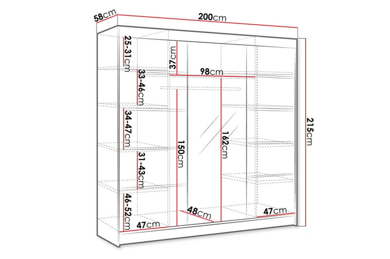 Cyria Garderob med rymlig Förvaring och Skjutdörrar med Spegel 200x215 cm Brun/Svart - Förvaring - Sko- & klädförvaring - Garderober & garderobssystem