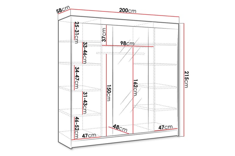 Cyria Garderob med Spegel 200x215 cm Vit - Förvaring - Sko- & klädförvaring - Garderober & garderobssystem