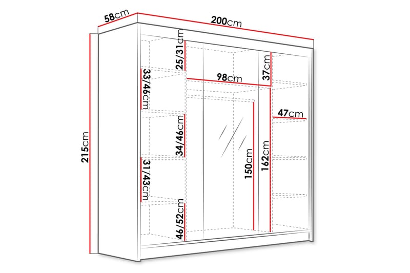 Dianna Garderob med Spegel 200x215 cm Vit - Förvaring - Sko- & klädförvaring - Garderober & garderobssystem